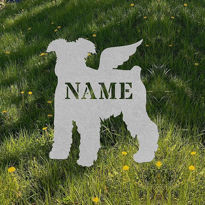 Miniature Schnauzer Angel Wings Min Schnauzer Statue Figurine For Garden Memorial Ornament Metal Burial Bereavement Sympathy Marker for Yard Garden Porch Lawn Grassland Park Farm Flowerpot Decor.