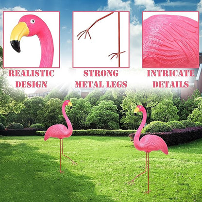 Galashield Pink Flamingo Yard Decorations Pack of 2 Flamingo Decor Ornaments for Outdoor Lawn and Garden