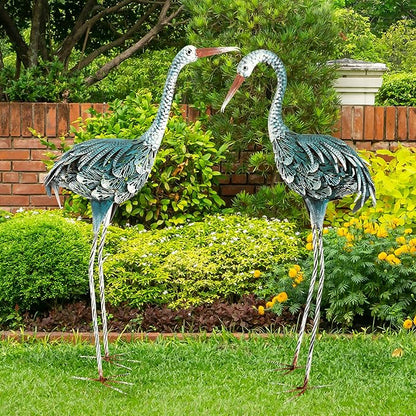 Pure Garden Standing Crane Garden Statue Set of 2-30 and 32-Inch-Tall Metal Yard Art Crane Statues for Outdoor Decor - Yard Crane Garden Sculptures & Figures- Lawn Ornaments for Patio or Pond