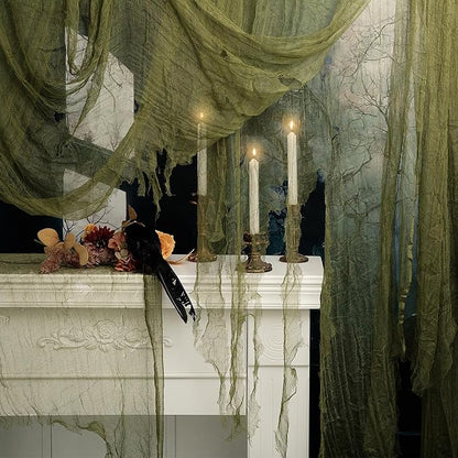 RunNico 200x36 Inch Large Size Green Halloween Creepy Cloth Decoration,Spooky Gauze Cloth,Halloween Haunted Cheesecloth for Halloween Stairway,Wall,Window Decorations,Outdoors Doorways Decor