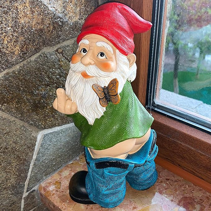 Mood Lab Garden Gnome - Pants Down Gnome with Middle Finger - 9.3 Inch Tall Outdoor or Indoor Decor