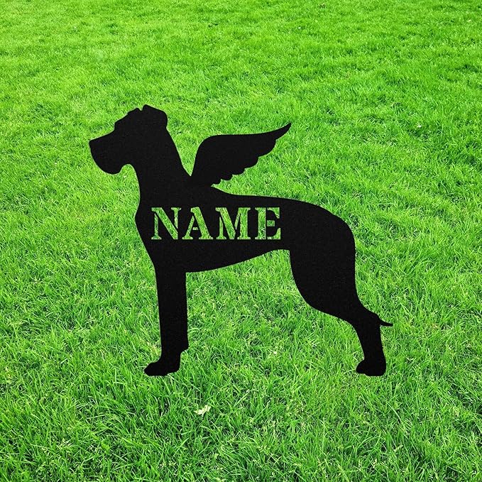 Great Dane Angel Wings Statue Figurine For Garden Sign Memorial Ornament Metal Burial Bereavement Sympathy Gift Grave Marker for Yard Garden Porch Lawn Grassland Park Farm Flowerpot.
