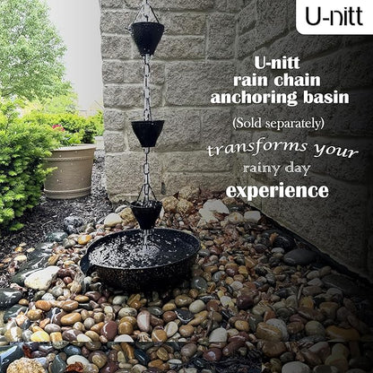 U-nitt Rain Chain Water Collection for Gutters Rainwater Catcher & Diverter, 8.5 FT Chains for Outside Garden, Sunflower Cups, Roof Downspout, Works with Heavy Rain, w/Gutter Clip for Rainchains