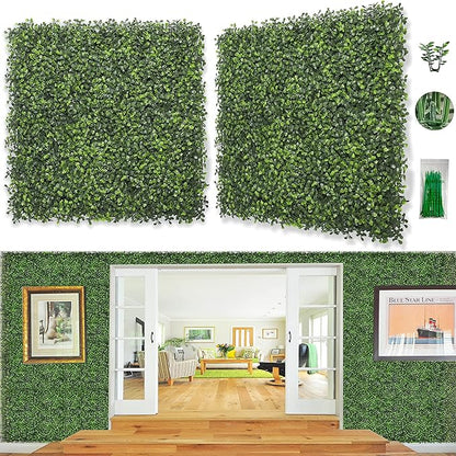 Bybeton Artificial Boxwood Grass Wall Panels,24 Pack 20"x 20" UV-Anti Grass Backdrop& Greenery Wall Panels for Indoor Outdoor Privacy Protected and Garden, Balcony,Privacy Fence Screen Décor