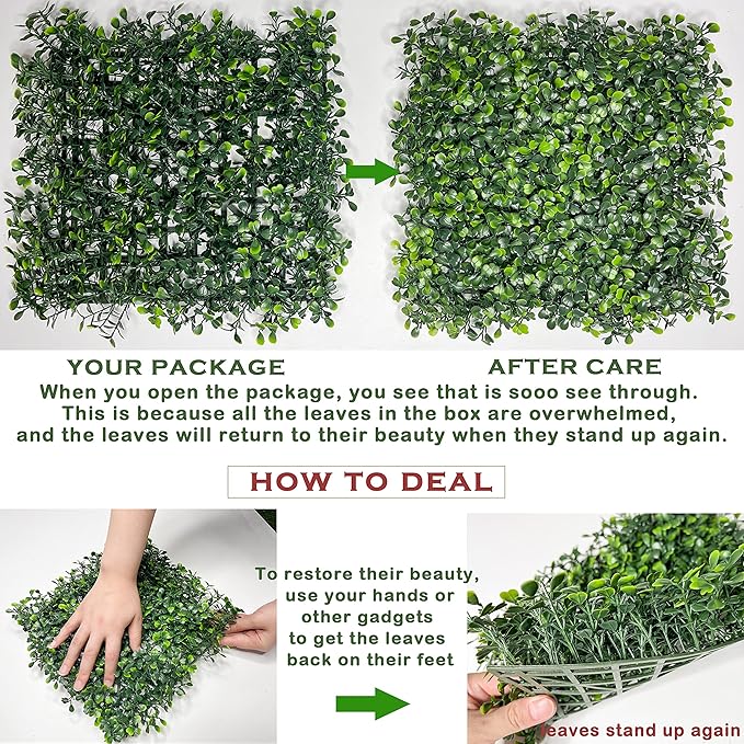 Bybeton 8-Pack Artificial Boxwood Panels (10"x10"), 5-Year UV-Proof Greenery Wall with 2-Inch Thick Leaves, Covers 5.5 Sq.Ft. for Outdoor Privacy Fence, Patio & Indoor Wall Decor