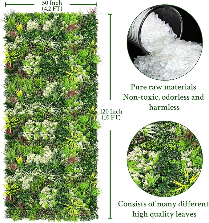 ODTORY Artificial Plant Wall Panels: 50"×120" UV-Anti Faux Grass Wall Backdrop Boxwood Ivy Fence Privacy Screen Fake Greenery Leaf Hedge for Outdoor,Indoor,Garden,Backyard and Home Decor
