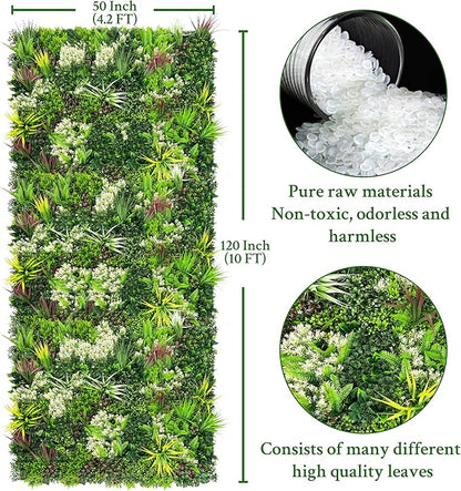 ODTORY Artificial Plant Wall Panels: 50"×120" UV-Anti Faux Grass Wall Backdrop Boxwood Ivy Fence Privacy Screen Fake Greenery Leaf Hedge for Outdoor,Indoor,Garden,Backyard and Home Decor