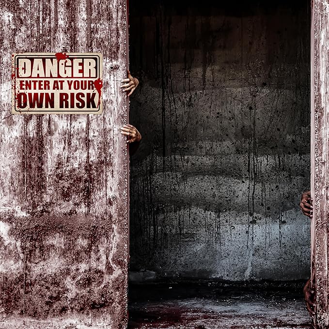 Danger enter At Your Own Rick Scary Halloween Metal Tin Sign, 12x8 Inch, Wall Décor- Spooky Decoration Yard Wall Warning Beware