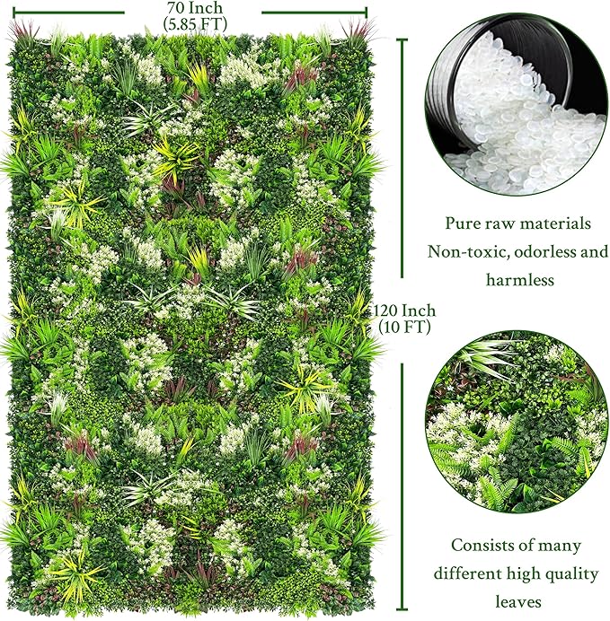 ODTORY Artificial Plant Wall Panels: 70"×120" UV-Anti Faux Grass Wall Backdrop Boxwood Ivy Fence Privacy Screen Fake Greenery Leaf Hedge for Outdoor,Indoor,Garden,Backyard and Home Decor