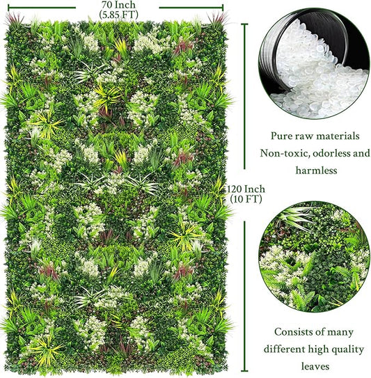 ODTORY Artificial Plant Wall Panels: 70"×120" UV-Anti Faux Grass Wall Backdrop Boxwood Ivy Fence Privacy Screen Fake Greenery Leaf Hedge for Outdoor,Indoor,Garden,Backyard and Home Decor