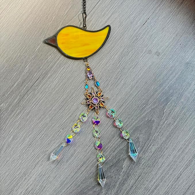 Handmade Cardinal Suncatcher with Sun Crystal Pendant, Stained Glass Window Hanging to Capture Rainbows, Meaningful Gift for Mom, Grandma, Garden Lovers-When Cardinals Appear