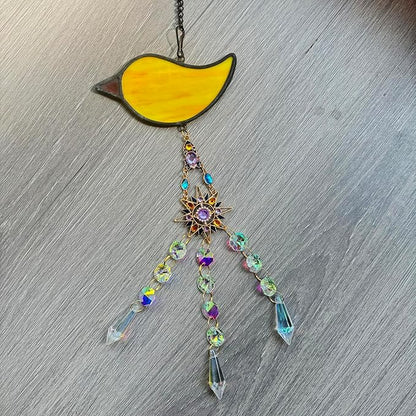Handmade Cardinal Suncatcher with Sun Crystal Pendant, Stained Glass Window Hanging to Capture Rainbows, Meaningful Gift for Mom, Grandma, Garden Lovers-When Cardinals Appear