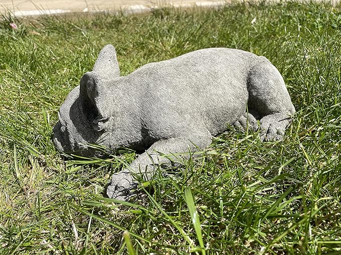 French Bulldog Stone Garden Statue | Reconstituted Outdoor Puppy Dog Lawn Ornament - Made in UK