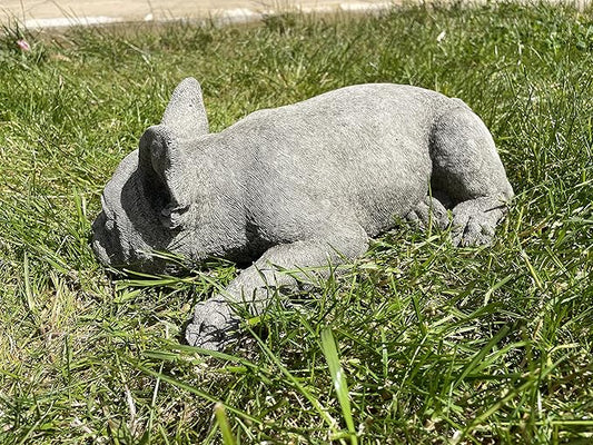 French Bulldog Stone Garden Statue | Reconstituted Outdoor Puppy Dog Lawn Ornament - Made in UK