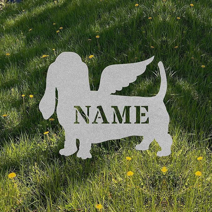 Basset Hound Angel Wings Statue Figurine For Garden Sign Memorial Ornament Metal Burial Bereavement Sympathy Gift Grave Marker for Yard Garden Porch Lawn Grassland Park Farm Flowerpot Decor.