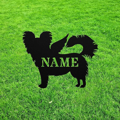 Long Haired Chihuahua Angel Wings Statue Figurine For Garden Sign Memorial Metal Burial Bereavement Sympathy Gift Grave Marker for Yard Garden Porch Lawn Grassland Park Farm Flowerpot Decor.