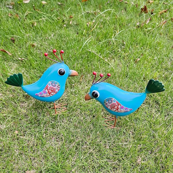 Blue Jay Garden Statue Metal Outdoor - Standing Bird Yard Art Sculpture, Lawn Ornament Decor for Patio Garden, Housewarming Birthday Gift for Her, Women
