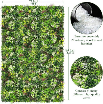 ODTORY Artificial Plant Wall Panels: 6FT×12FT UV-Anti Faux Grass Wall Backdrop Boxwood Ivy Fence Privacy Screen Fake Greenery Leaf Hedge for Outdoor,Indoor,Garden,Backyard and Home Decor