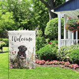 Floral Black Lab Garden Flag Spring Summer House Flags 28x40 Double Sided Flower Labrador Dog Yard Flags for Outside Lawn Large Outdoor Welcome Flags