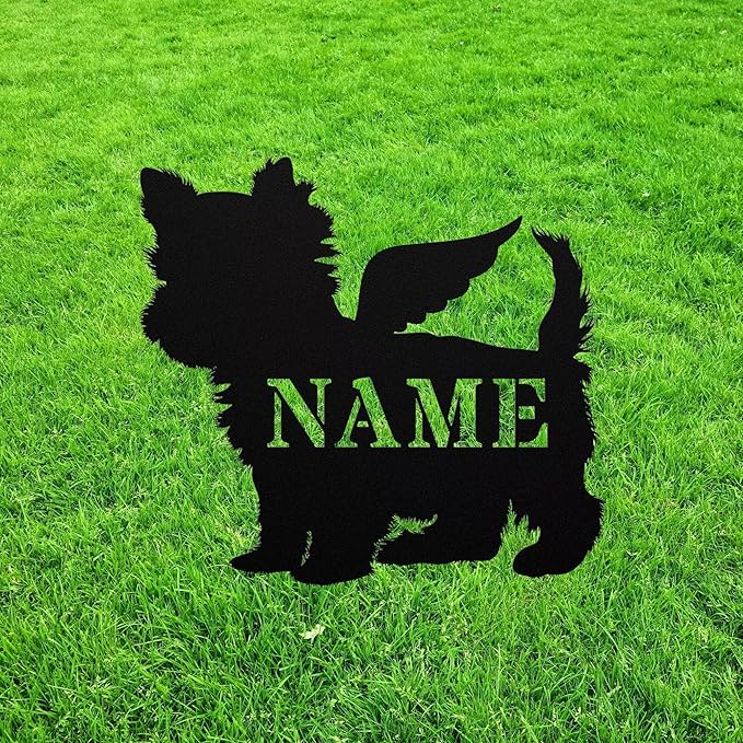 Yorkie Poo Angel Wings Statue Figurine For Garden Sign Memorial Metal Bereavement Sympathy Yorkipoo Gift Grave Marker for Yard Garden Porch Lawn Grassland Park Farm Flowerpot Decor.