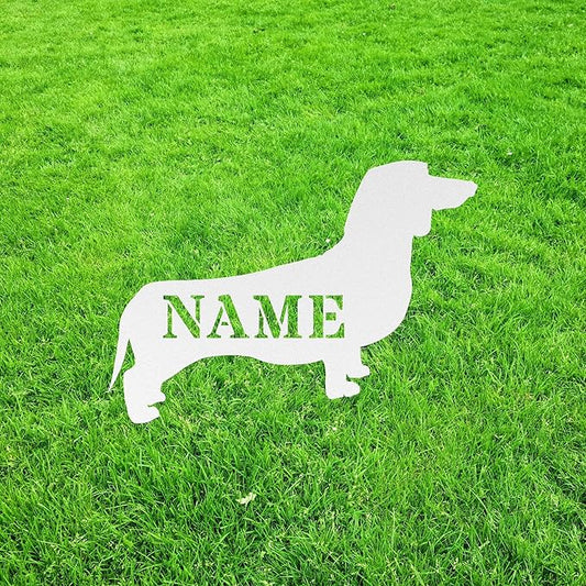 Personalized Sausage Dog White Metal Silhouette Garden Statue Stake Custom Weiner Dog Outdoor Yard Art Decor Memorial Remembrance for Yard Garden Porch Lawn Grassland Park Farm Flowerpot Decor.