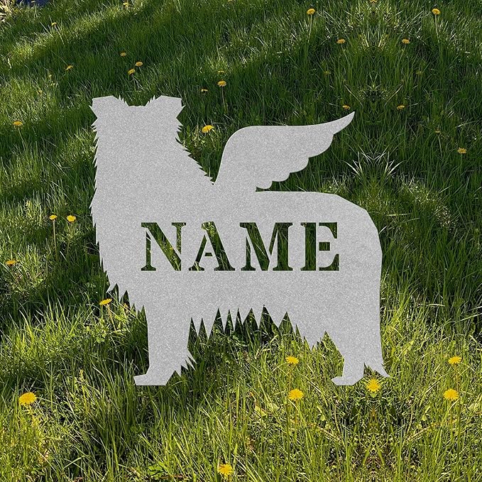 Border Collie Angel Wings Statue Figurine For Garden Sign Memorial Ornament Metal Burial Bereavement Sympathy Gift Grave Marker for Yard Garden Porch Lawn Grassland Park Farm Flowerpot Decor.