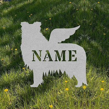 Border Collie Angel Wings Statue Figurine For Garden Sign Memorial Ornament Metal Burial Bereavement Sympathy Gift Grave Marker for Yard Garden Porch Lawn Grassland Park Farm Flowerpot Decor.