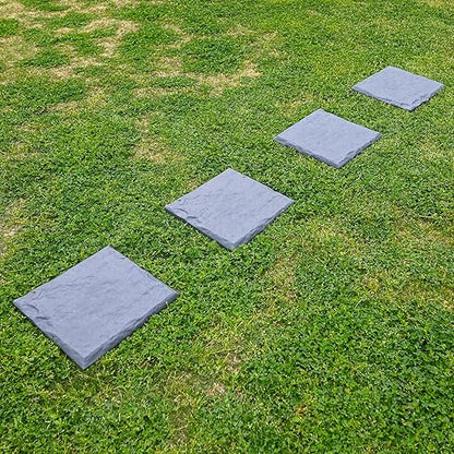 Garden Stepping Stones with Stakes – Set of 4, PP Walkway Pads, 15.5" x 15.5", Weather-Resistant, Easy Installation (4 Pcs, Gray)