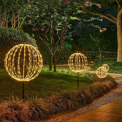 LIGHTSHARE 12IN 96LED Light Ball Light Garden Yard Decoration Pathway Lights Sphere Light with Fold Flat Metal Frame Indoor Outdoor Waterproof, Plug in