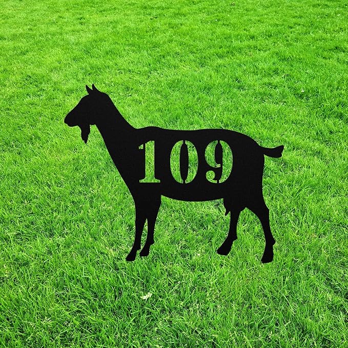 Goat Address House sign,Goat Metal Address Yard Sign,Goat Statue Stake Gift,House Number Plaque,Memorial Remembrance Sculpture for Yard Garden Porch Lawn Grassland Park Farm Flowerpot Decor.