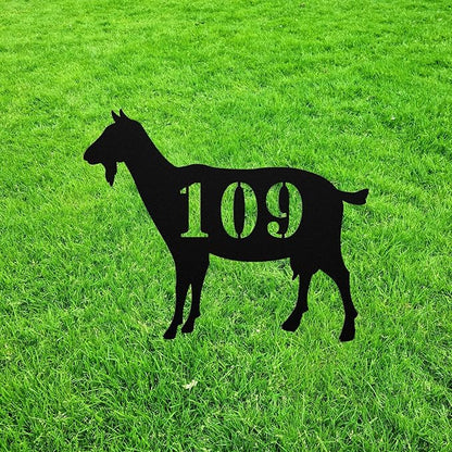 Goat Address House sign,Goat Metal Address Yard Sign,Goat Statue Stake Gift,House Number Plaque,Memorial Remembrance Sculpture for Yard Garden Porch Lawn Grassland Park Farm Flowerpot Decor.