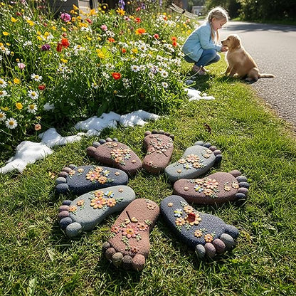 Outdoor Lawn Footprint Stepping Stones — Decorative Paving Stones Suitable for terraces, Vegetable Gardens, Gardens, or walkways， Home Decor Footprint Commemorative Stone Set (2 Pieces)
