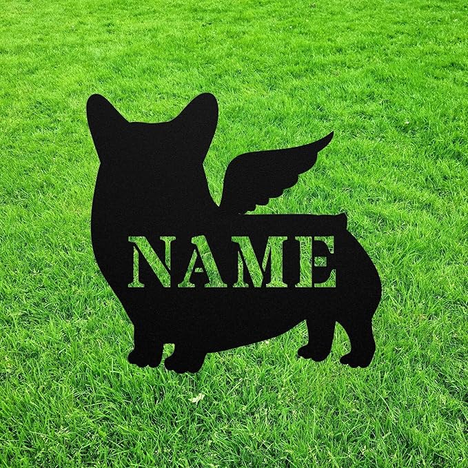 Corgi Angel Wings Statue Figurine For Garden Sign Memorial Ornament Metal Burial Bereavement Sympathy Gift Grave Marker for Yard Garden Porch Lawn Grassland Park Farm Flowerpot Decor.