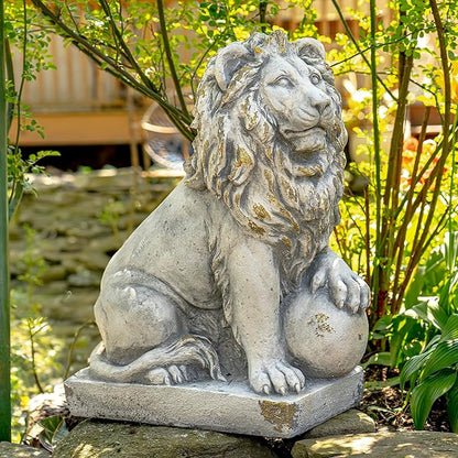 Zaer Ltd. Magnesium Pair of Lion Statues (Outdoor Safe) (27" Tall w/Ball (Set of 2))