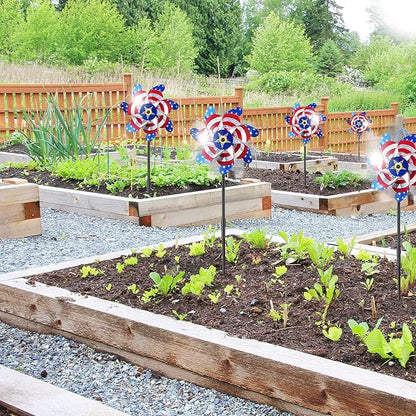 BATTIFE Reflective Pinwheels for Yard and Garden, Pre-Installed Sparkly Blind Birds Pin Wheel, Scare Birds & Animal Away Wind Spinner, 10 Pack (American Flags)