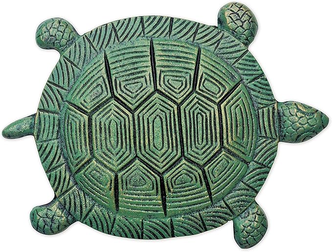 Sunset Vista Designs Garden Path Cast Iron Stepping Stone, 10" x 13", Turtle - Verdigris