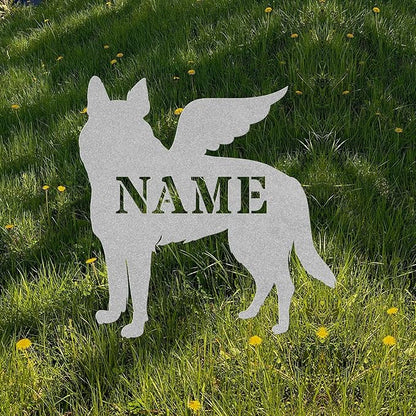 German Shepherd Angel Wings Statue Figurine For Garden Sign Memorial Ornament Metal Burial Bereavement Sympathy Gift Grave Marker for Yard Garden Porch Lawn Grassland Park Farm Flowerpot Decor.