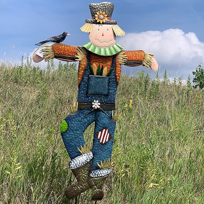 71" x 50" Metal Scarecrow Yard Decoration - Fall Decorations for Home Outdoor, Metal Scarecrow Garden Stake for Fall Harvest Decor, Autumn Yard Signs for Outside Garden Lawn Porch