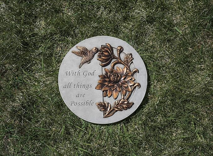 Garden at Home with God All Things Bronze Tone 9 x 9 Resin Stone Outdoor Decorative Stone