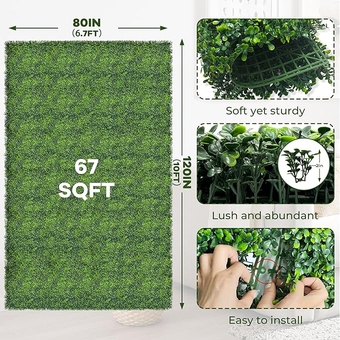 Artificial Ivy Privacy Fence Screen: 80"x 120" (67 SQFT) 4-Layer Leaf UV-Anti Faux Greenery Boxwood Backdrop Ivy Vine Leaf Fence Panels for Outdoor, Indoor, Garden,Backyard and Decor