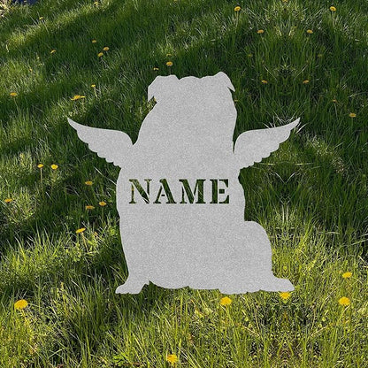 English Bulldog Angel Wings Statue Figurine For Garden Sign Memorial Ornament Metal Burial Bereavement Sympathy Gift Grave Marker for Yard Garden Porch Lawn Grassland Park Farm Flowerpot Decor.