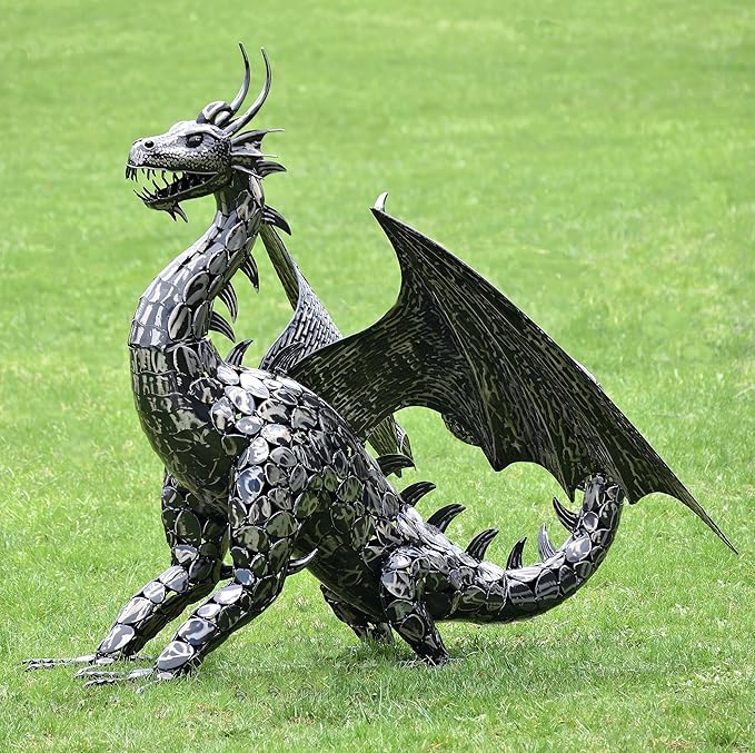 Zaer Ltd. 4.5ft Tall Large Metal Dragon Statue Decoration (for Outdoor or Indoor use) (Tail Looping Upward)