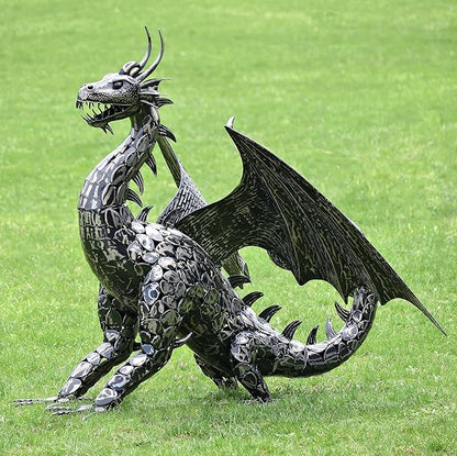 Zaer Ltd. 4.5ft Tall Large Metal Dragon Statue Decoration (for Outdoor or Indoor use) (Tail Looping Upward)