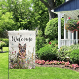 Spring Summer Garden Flag Floral German Shepherd Yard Flag Flower Dog Garden Flags for Outside Small Outdoor Welcome Flags 12x18 Double Sided