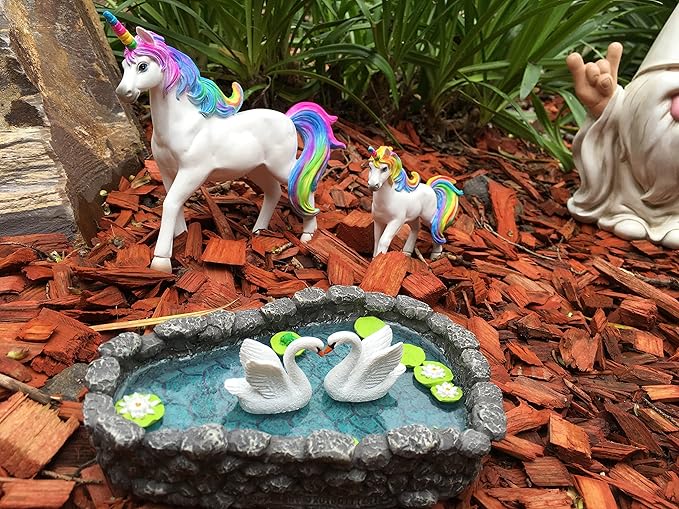 GlitZGlam Mini Swan Pond - Love is in the Air! Miniature Swan Pond for Fairy & Garden Accessories