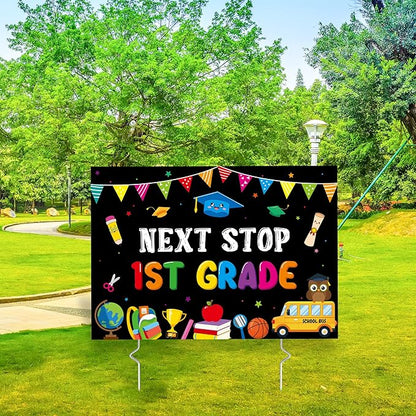 Class of 2026 Kindergarten Grad Yard Sign - Next Stop 1st Grade Graduate Lawn Sign with Stake Congrats Graduation Decorations Colorful Graduation Party Favors Supplies for Outdoor Photo Booth Props