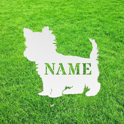 Custom Yorkie White Garden Statue Stake,Custom Yorkshire Terrier Outdoor Yard Art Decor,Memorial Remembrance Sculpture Statue for Yard Garden Porch Lawn Grassland Park Farm Flowerpot Decor.
