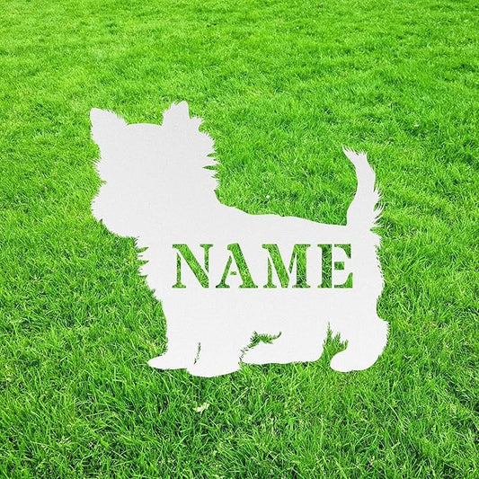 Custom Yorkie White Garden Statue Stake,Custom Yorkshire Terrier Outdoor Yard Art Decor,Memorial Remembrance Sculpture Statue for Yard Garden Porch Lawn Grassland Park Farm Flowerpot Decor.