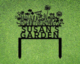 Personalized Flowers Garden Sign with Stakes, Custom Flowers Metal Garden Decor, Sign for Flower Beds, Metal Yard Art, Gift for Grandmother, Gift for Mom, Patio Garden Decorations, Housewarming Gift