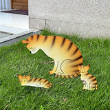 Metal Cat Family 3 Pack Garden Statues, Outdoor Decorative Silhouette Stakes for Yard and Patio Lawn Ornaments - Animal Sculpture Art (Orange)